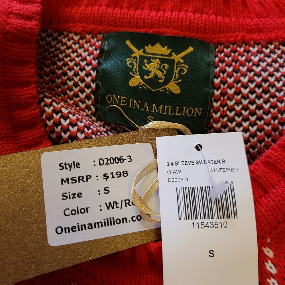 NWT One in a Million Size Small Red White Nordic Long Sleeve Sweater Mini Dress